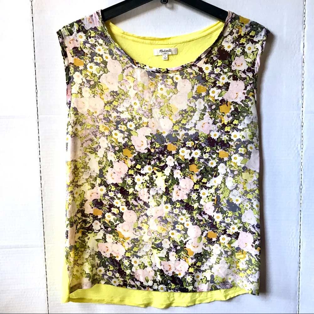 Madewell Yellow Silk Floral Print Sleeveless Top